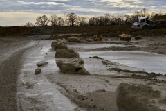 Wheel marks of trucks going to the embankments 